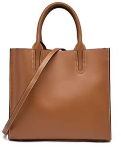 de’emilia concept top handle satchel genuine leather tote bag for women, soft bucket bag shoulder purse for ladies and girls brown