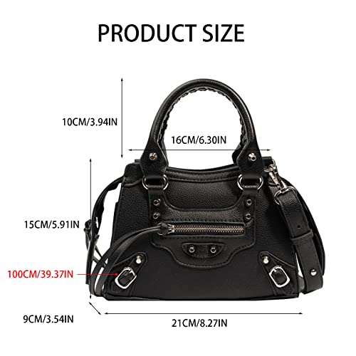 OWGSEE Satchel Purses for Women, Small Hobo Crossbody Bags Shoulder Bag Rivet Satchels Handbags (Black)