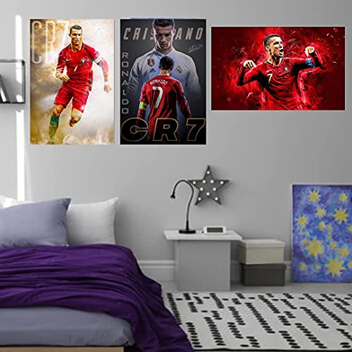 CR7 Cristiano Ronaldo Posters For Walls Bedroom Hall Portugal Pop Quotes Real Madrid Manchester - 12 x16 Inch- (Pack of 3, LAMINATED)