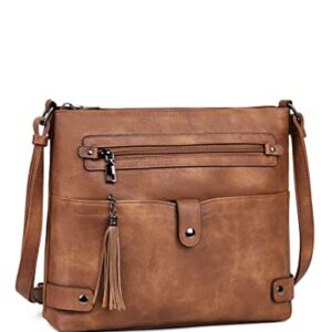 FADEON Large Crossbody Bags for Women Crossbody Purses Ladies Designer lightweight PU Leather Shoulder Bag with Tassel