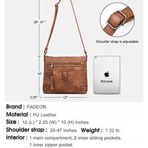 FADEON Large Crossbody Bags for Women Crossbody Purses Ladies Designer lightweight PU Leather Shoulder Bag with Tassel