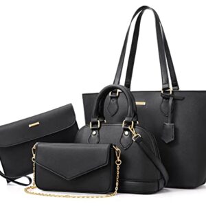 Bagsure Women Fashion Handbags, Handbags for Women, Tote Bag Shoulder Bag Top Handle Satchel Purse Set 4pcs (black)