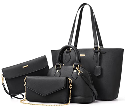 Bagsure Women Fashion Handbags, Handbags for Women, Tote Bag Shoulder Bag Top Handle Satchel Purse Set 4pcs (black)