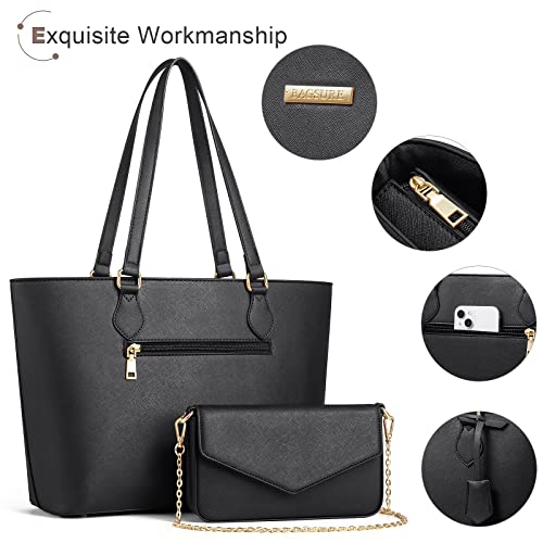 Bagsure Women Fashion Handbags, Handbags for Women, Tote Bag Shoulder Bag Top Handle Satchel Purse Set 4pcs (black)
