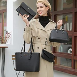 Bagsure Women Fashion Handbags, Handbags for Women, Tote Bag Shoulder Bag Top Handle Satchel Purse Set 4pcs (black)
