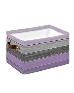 large capacity storage bins 1pcs stripe wood grain purple and grey storage cubes, collapsible storage baskets for organizing for bedroom living room shelves home 15x11x9.5 in