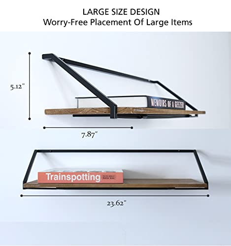 ARTLUO Shelves for Wall Decor Set of 2，24 Inch Floating Wall Shelves，Floating Book Shelves for Wall，Natural Wood Floating Shelves，Wall Mounted Bookshelf，Wall Shelves for Bedroom，Living Room，Bathroom