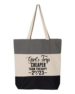 girls trip cheaper than therapy 2023 bag girl’s trip girls weekend totes travel beach bag vacation bag best friends gift (tri-color grey, 15″l x 15″h x 3″d)
