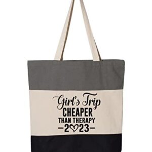 Girls Trip Cheaper Than Therapy 2023 Bag Girl's Trip Girls Weekend Totes Travel Beach Bag Vacation Bag Best Friends Gift (Tri-color Grey, 15"L x 15"H x 3"D)