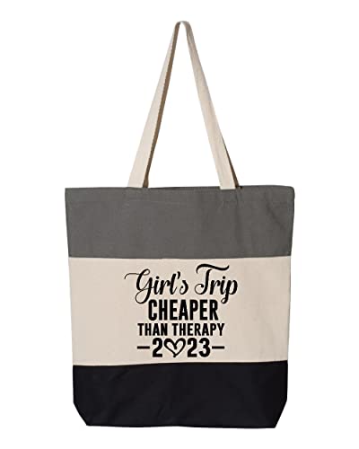 Girls Trip Cheaper Than Therapy 2023 Bag Girl's Trip Girls Weekend Totes Travel Beach Bag Vacation Bag Best Friends Gift (Tri-color Grey, 15"L x 15"H x 3"D)