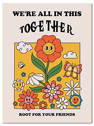 Aesthetic Posters Retro Decor,Retro Flower Poster, Retro 60s 70s Poster, Positive Quote Wall Art, Cute Room Decor, Cool Wall Decor.12x16 inches Unframed