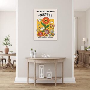 Aesthetic Posters Retro Decor,Retro Flower Poster, Retro 60s 70s Poster, Positive Quote Wall Art, Cute Room Decor, Cool Wall Decor.12x16 inches Unframed