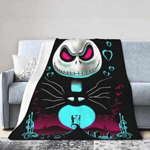 3d printed christmas blanket jack & sally adult blanket novelty soft flannel blanket for couch bed living room sofa 2-50″x40″