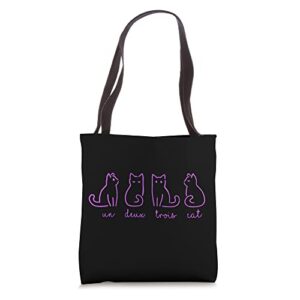 french inspired un deux trois cat (purple) tote bag