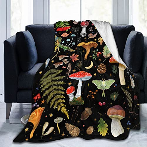 Mushrooms Throw Blanket Dark Wild Forest Blanket Soft and Lightweight Flannel Throw All Season Suitable for Use in Bed, Sofa, Living Room and Travel 50"x40"