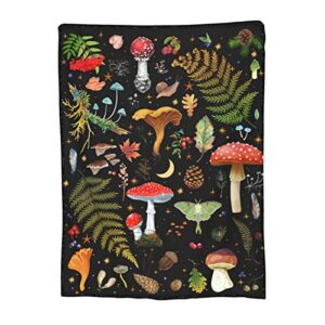 Mushrooms Throw Blanket Dark Wild Forest Blanket Soft and Lightweight Flannel Throw All Season Suitable for Use in Bed, Sofa, Living Room and Travel 50"x40"