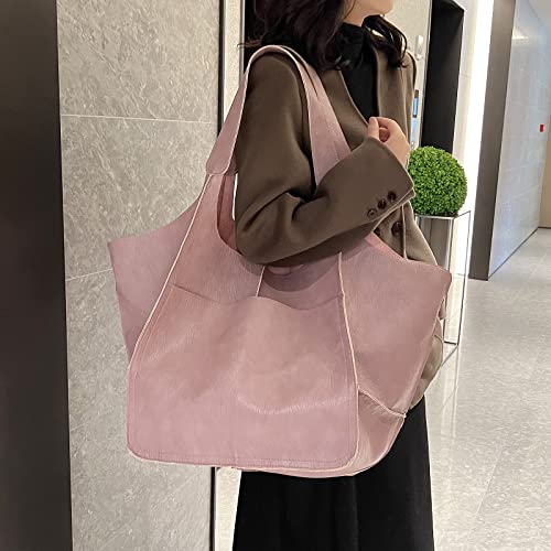 2022 oversized womens handbag pu soft leather shoulder tote extra big travel Hobo large capacity Satchel (pink)