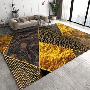 nordic geometry gold glitter marble area rug, modern minimalist abstract line art decorative rug, easy clean carpet with anti-slip backing for bedroom living room dining room office 2ftx6ft