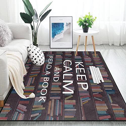 Oueoty Retro Bookshelf Keep Calm and Read a Book Area Rug Rugs for Living Room Bedroom 4x5ft/48x60in/120x153cm