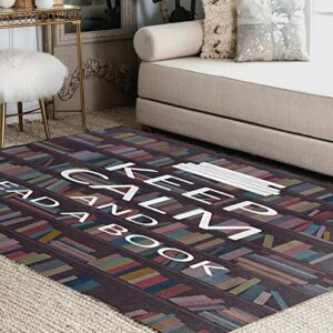 Oueoty Retro Bookshelf Keep Calm and Read a Book Area Rug Rugs for Living Room Bedroom 4x5ft/48x60in/120x153cm