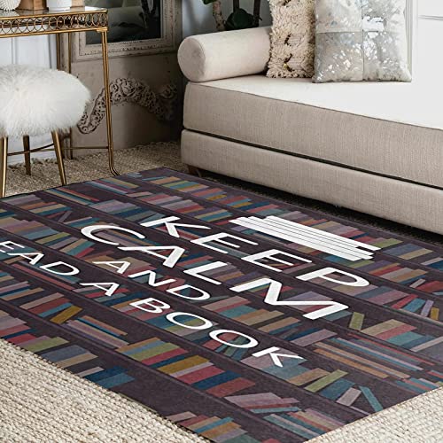 Oueoty Retro Bookshelf Keep Calm and Read a Book Area Rug Rugs for Living Room Bedroom 4x5ft/48x60in/120x153cm