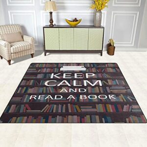 Oueoty Retro Bookshelf Keep Calm and Read a Book Area Rug Rugs for Living Room Bedroom 4x5ft/48x60in/120x153cm