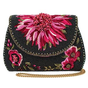 mary frances pretty in pink beaded floral crossbody clutch handbag, black