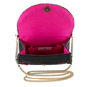 Mary Frances Pretty in Pink Beaded Floral Crossbody Clutch Handbag, Black