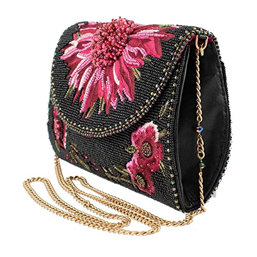 Mary Frances Pretty in Pink Beaded Floral Crossbody Clutch Handbag, Black