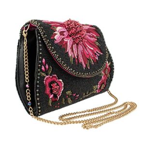 Mary Frances Pretty in Pink Beaded Floral Crossbody Clutch Handbag, Black