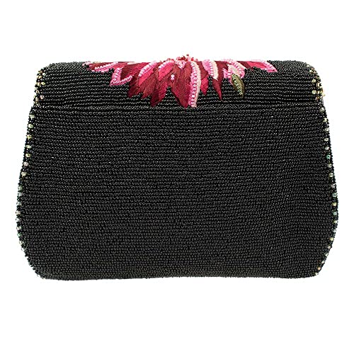 Mary Frances Pretty in Pink Beaded Floral Crossbody Clutch Handbag, Black