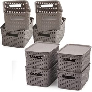 ezoware set of 8 small gray plastic woven knit baskets, storage organizer bins boxes for office, classroom, desktop, drawer and more