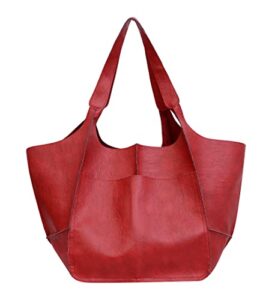 2022 oversized womens handbag pu soft leather shoulder tote extra big travel hobo large capacity satchel (red)
