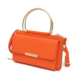 evve small top handle wristlet clutch purse,trendy crossbody cell phone wallet purse for women | orange