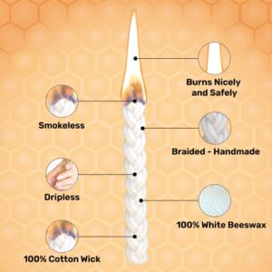 Havdalah Candle - Non-Drip and Smokeless White Beeswax Havdalah Candle - Multi Wick Candle, Handmade Braided Shabbat Candle - 10” Long by Never-Drip