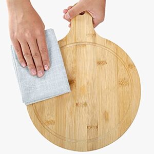 GULRUH Wood Cutting Boards for Kitchen, Round Solid Wood Cutting Board for Family, with Juice Trough, Easy-to-Grip Handle, Size:33cm*25cm