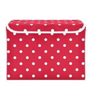 kigai storage basket red polka dot storage boxes with lids and handle, large storage cube bin collapsible for shelves closet bedroom living room, 16.5×12.6×11.8 in