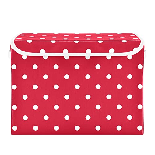 Kigai Storage Basket Red Polka Dot Storage Boxes with Lids and Handle, Large Storage Cube Bin Collapsible for Shelves Closet Bedroom Living Room, 16.5x12.6x11.8 In