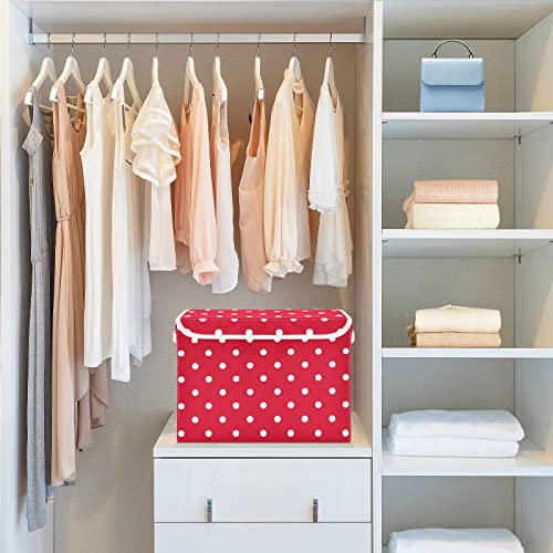 Kigai Storage Basket Red Polka Dot Storage Boxes with Lids and Handle, Large Storage Cube Bin Collapsible for Shelves Closet Bedroom Living Room, 16.5x12.6x11.8 In