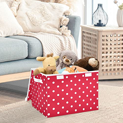 Kigai Storage Basket Red Polka Dot Storage Boxes with Lids and Handle, Large Storage Cube Bin Collapsible for Shelves Closet Bedroom Living Room, 16.5x12.6x11.8 In