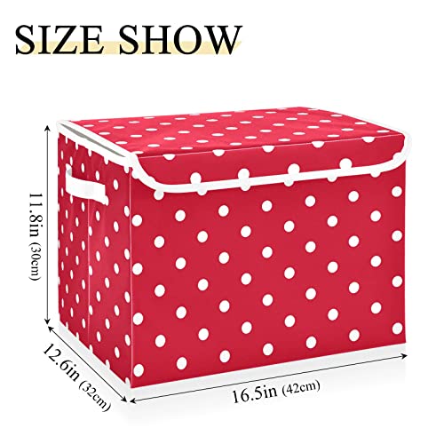 Kigai Storage Basket Red Polka Dot Storage Boxes with Lids and Handle, Large Storage Cube Bin Collapsible for Shelves Closet Bedroom Living Room, 16.5x12.6x11.8 In