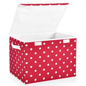 Kigai Storage Basket Red Polka Dot Storage Boxes with Lids and Handle, Large Storage Cube Bin Collapsible for Shelves Closet Bedroom Living Room, 16.5x12.6x11.8 In