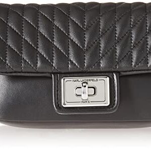 Karl Lagerfeld Paris Womens Agyness Quilted Flap Crossbody, Black/Silver, One Size US