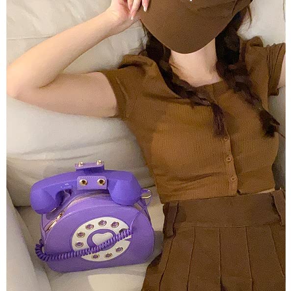 Anopo Telephone Shaped Novelty Clutch Purse Ladies PU Leather Evening Crossbody Shoulder Bag Unique Tote Handbag Women Girls Violet