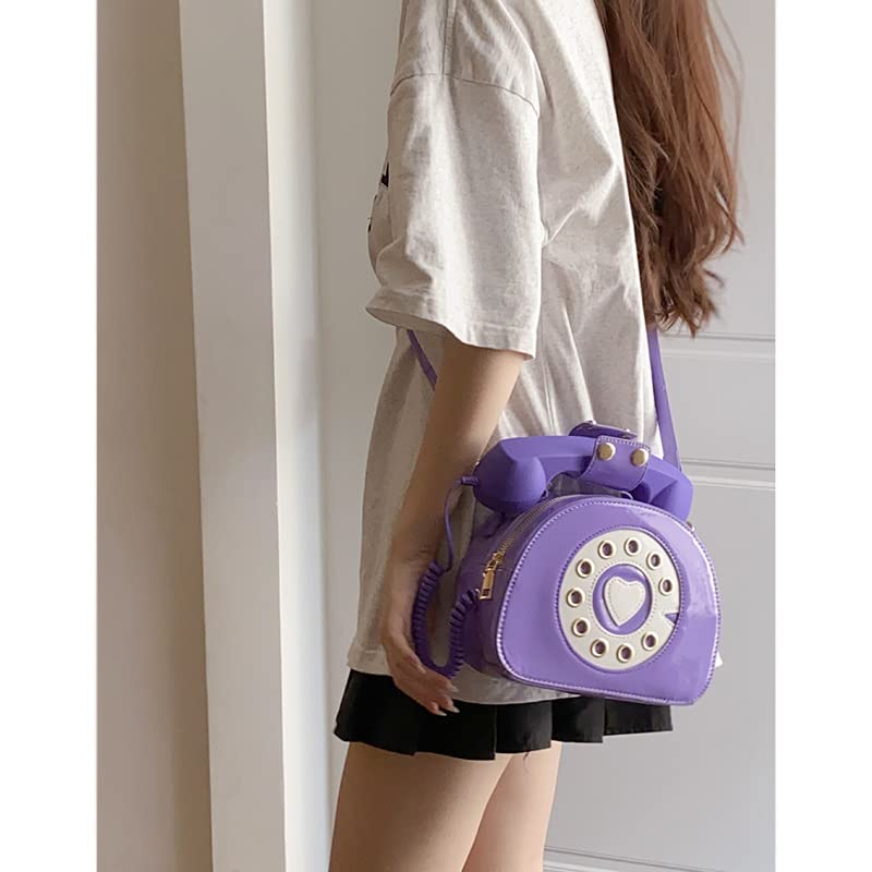 Anopo Telephone Shaped Novelty Clutch Purse Ladies PU Leather Evening Crossbody Shoulder Bag Unique Tote Handbag Women Girls Violet