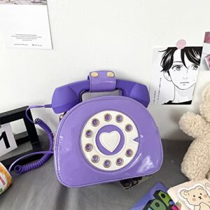 Anopo Telephone Shaped Novelty Clutch Purse Ladies PU Leather Evening Crossbody Shoulder Bag Unique Tote Handbag Women Girls Violet