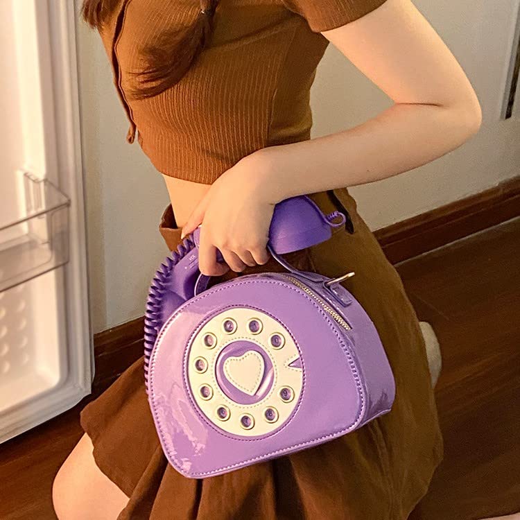 Anopo Telephone Shaped Novelty Clutch Purse Ladies PU Leather Evening Crossbody Shoulder Bag Unique Tote Handbag Women Girls Violet