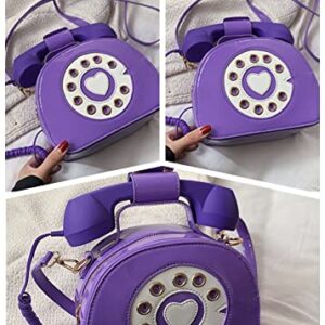 Anopo Telephone Shaped Novelty Clutch Purse Ladies PU Leather Evening Crossbody Shoulder Bag Unique Tote Handbag Women Girls Violet