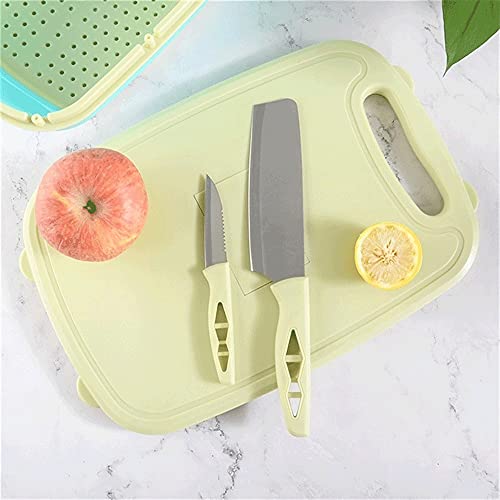 GULRUH Wood Cutting Boards for Kitchen, Kitchen Cutting Board Set Foldable Drain Basket Set Vegetables Kitchen Cutting Board Fruit Drain Basket Durable Non-Greasy Kitchen Tools (Color : Green)