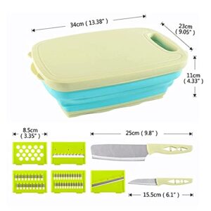 GULRUH Wood Cutting Boards for Kitchen, Kitchen Cutting Board Set Foldable Drain Basket Set Vegetables Kitchen Cutting Board Fruit Drain Basket Durable Non-Greasy Kitchen Tools (Color : Green)